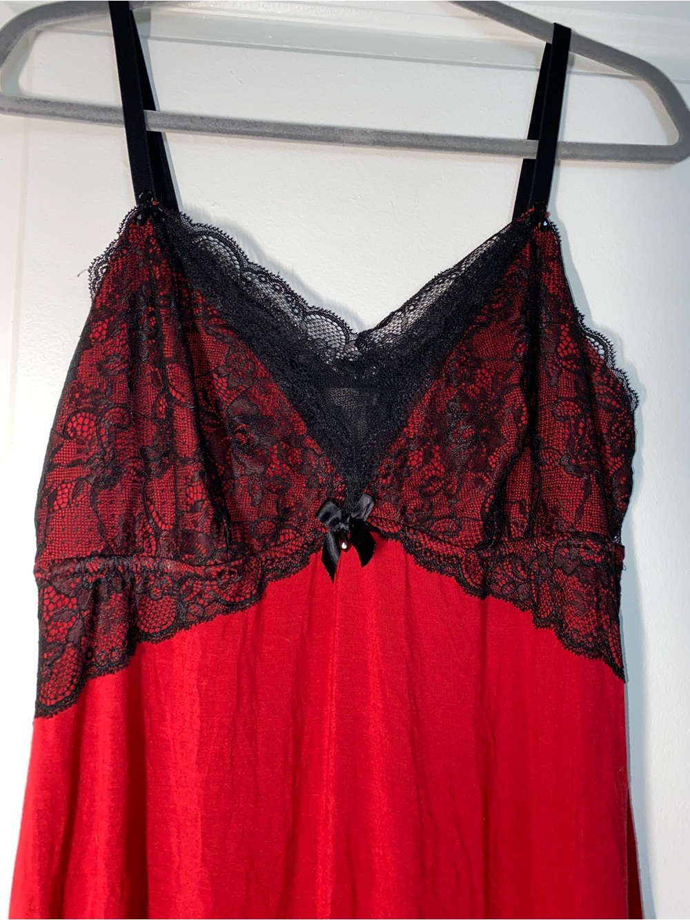 Soma Red Nightgown with Black Lace Trim - Picture 3 of 7